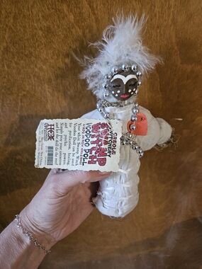 Creole Witchery White Feathered Swamp Witch Voodoo Doll with Red Heart Accent